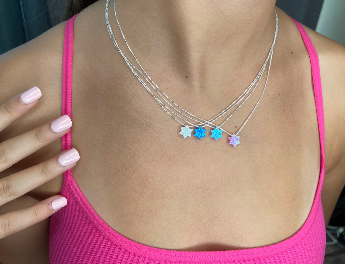 Opal Jewish Star Sterling Silver Necklace