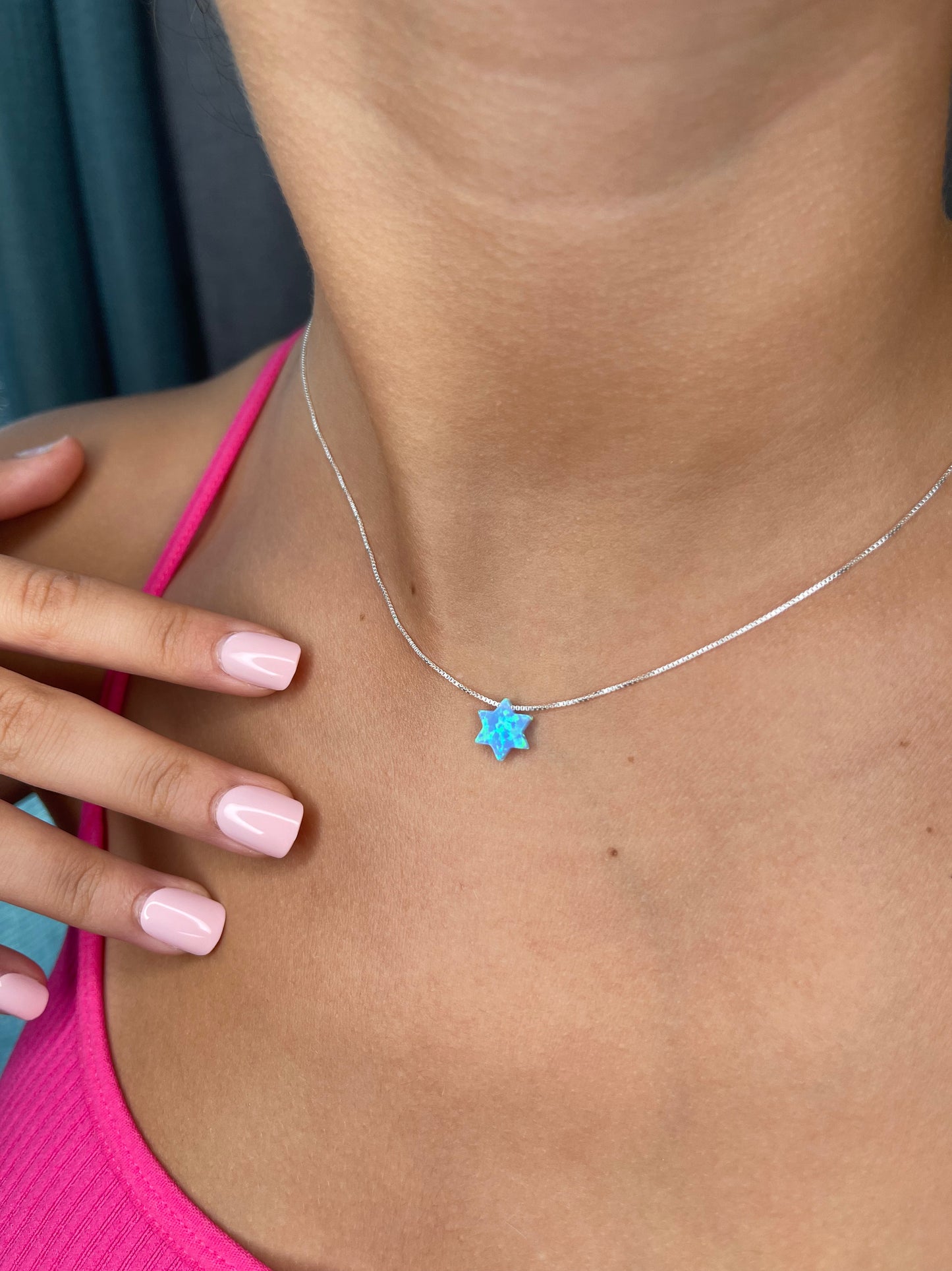 Opal Jewish Star Sterling Silver Necklace