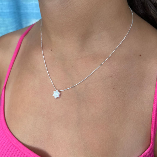 Opal Jewish Star Sterling Silver Necklace
